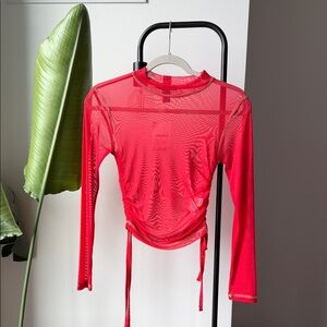 Red Sheer Long Sleeve Top
